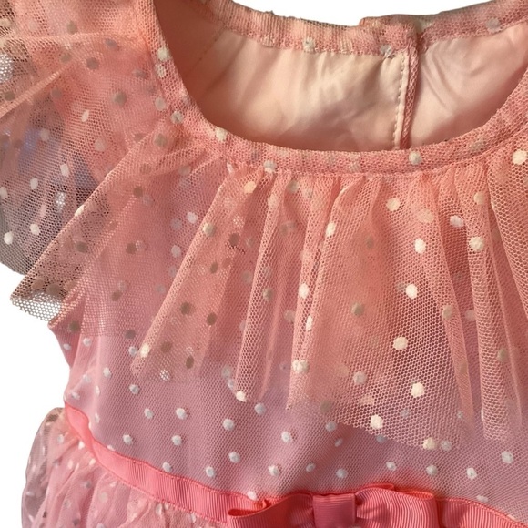 Jona Michelle 2T Pink Tulle Tiered Swiss Dot‎ Dress with Ribbon Bow Waist FLAW - Picture 3 of 9